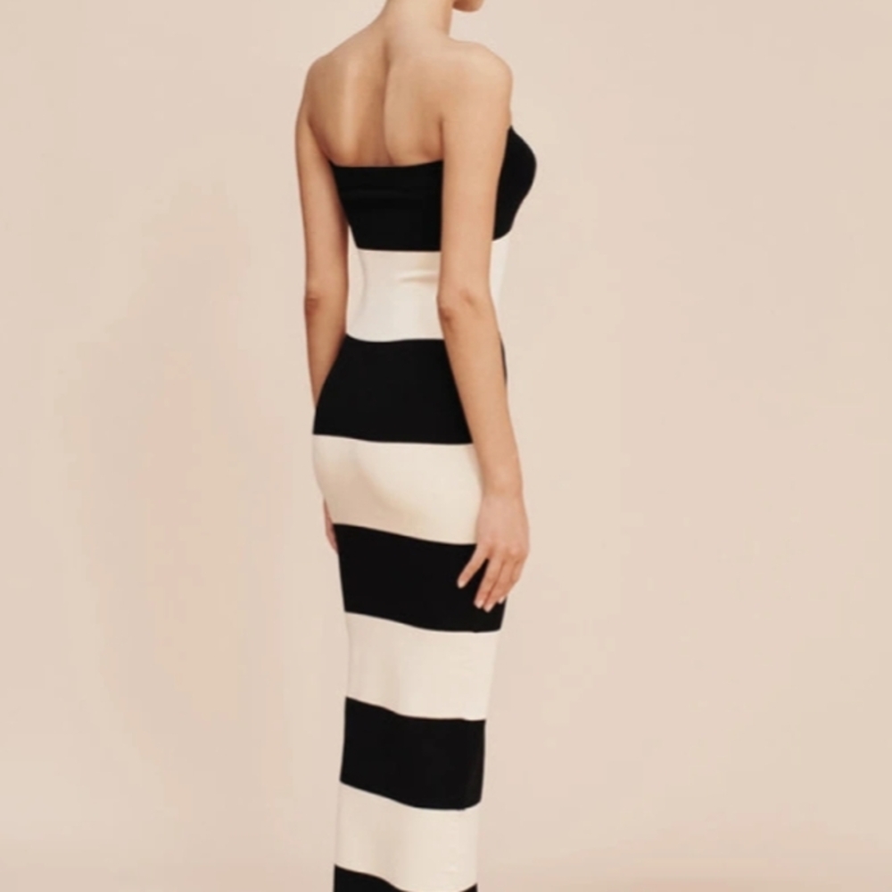 Posse Theo Strapless Dress Black and White Strapless Dress Size XL Black Crea - Picture 2 of 15
